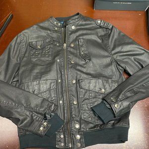 Syn Jeans Mens Black Leather Long Sleeve Full Zip Flight Jacket Size Large